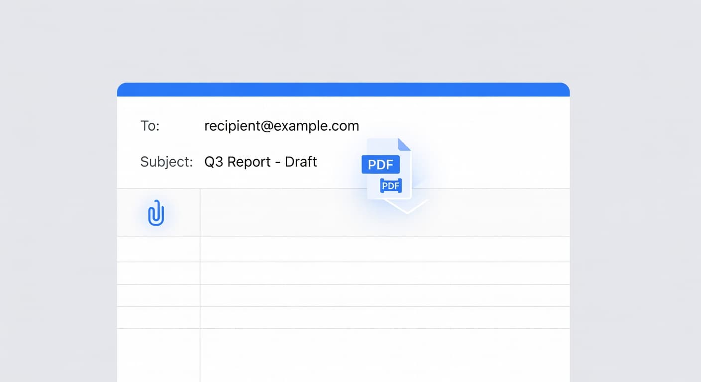 Email with a paperclip attachment icon and document being attached