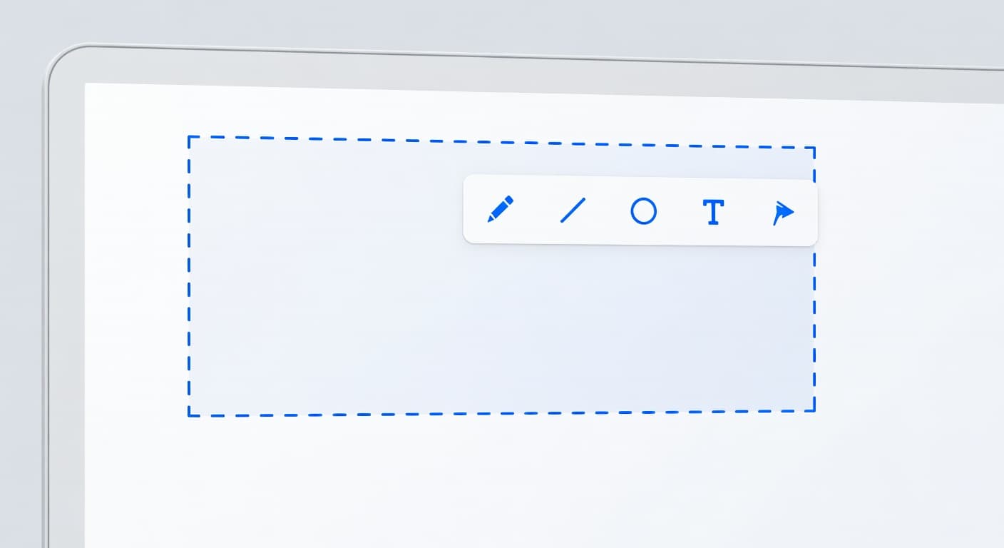Computer screen with a screenshot capture tool and annotation toolbar