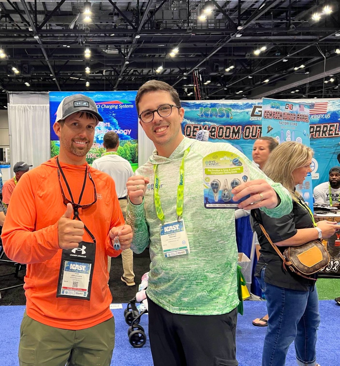 Robert Trevino with the ByeKnot product at a fishing trade show